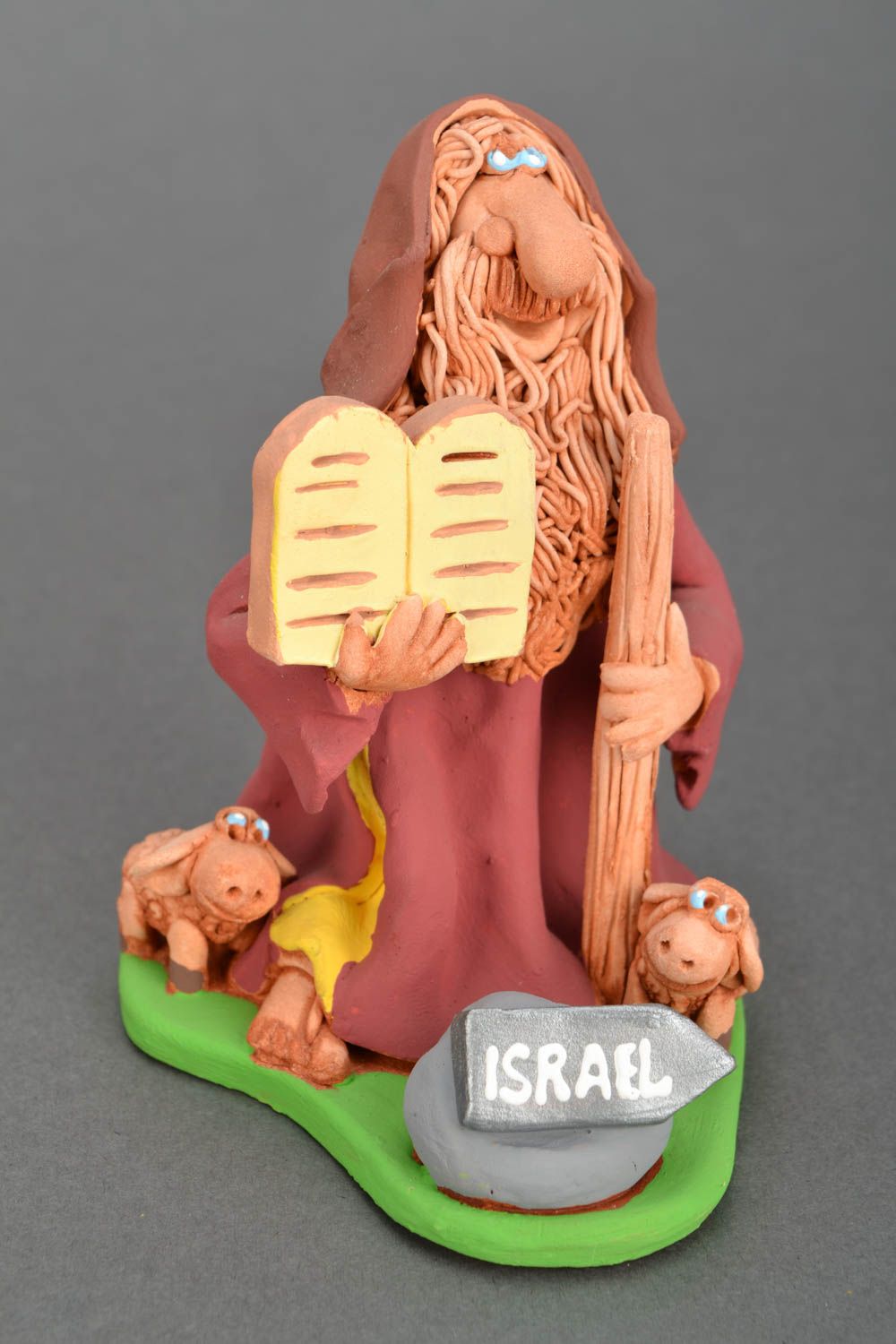 Handmade statue of Moses with sheep. 