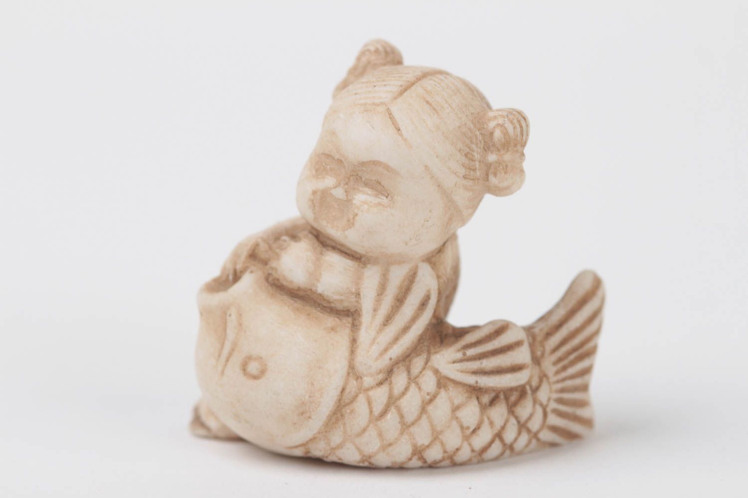 Handmade Polymer Resin Statue Girl with Fish Tai