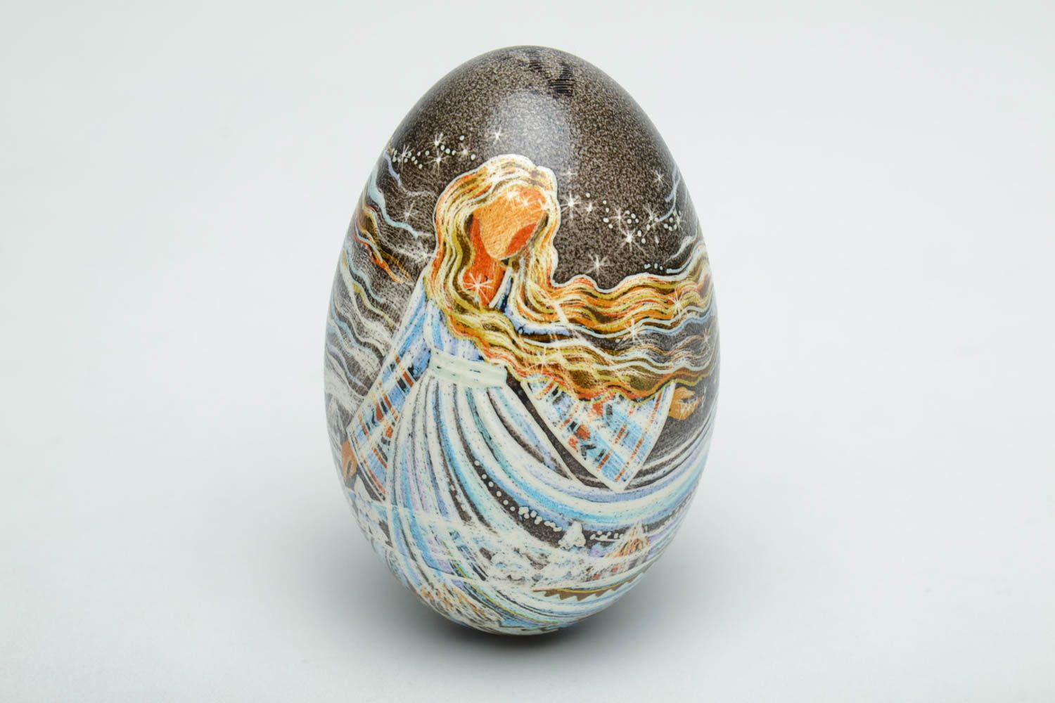 Easter piano girl-winter. Hand painting in wax technique. 
