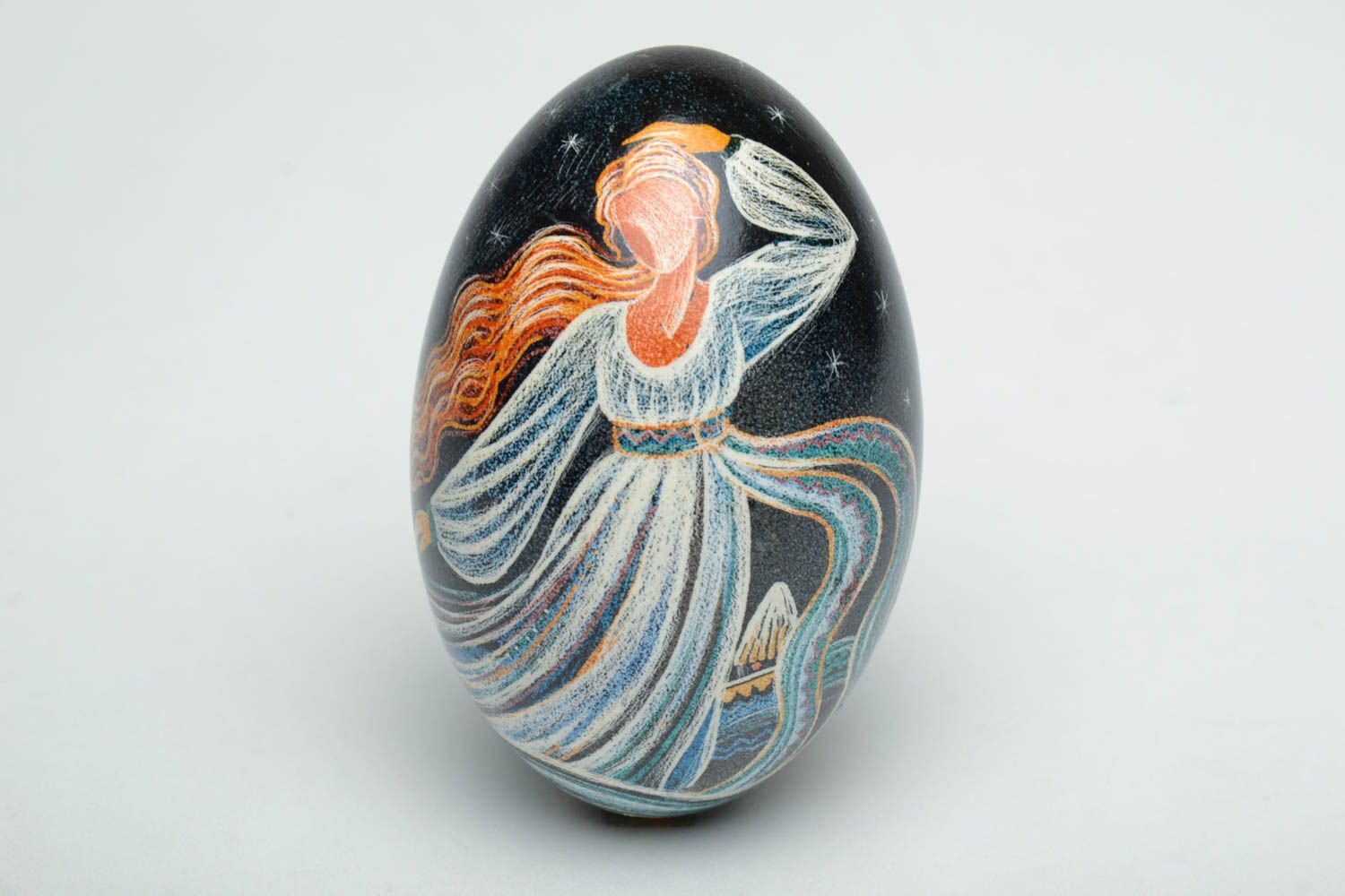 Easter egg on the basis of goose with author's painting redheaded girl, handmade