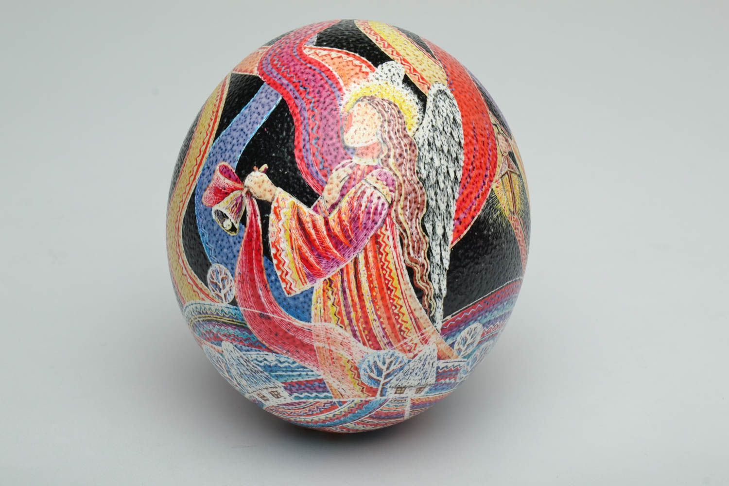 Ostrich Egg Angel with a bell, handmade 