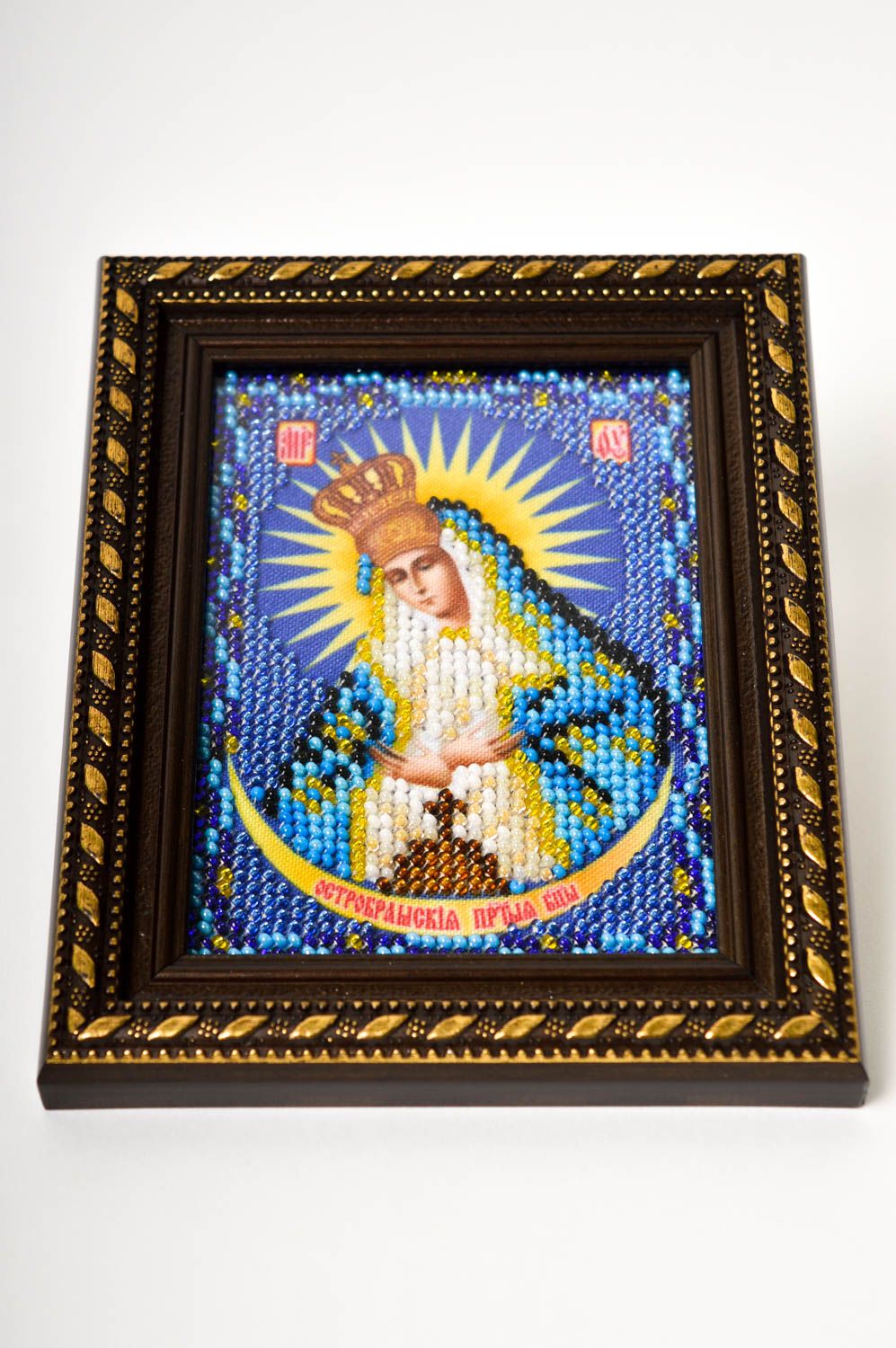 Hand embroidered icon of the Mother of God of Ostrobramsk