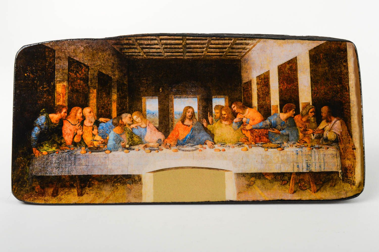 Beautiful handmade wood icon of the Last Supper.